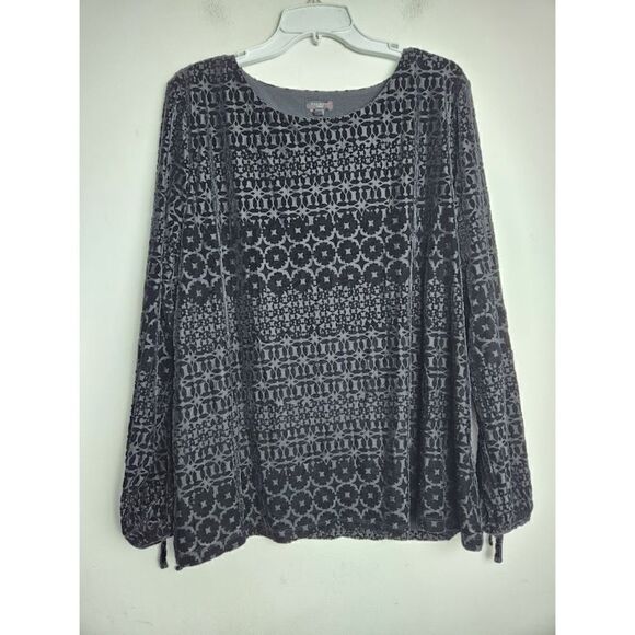 Talbots Tops - Talbots Women Black Geometric Print Velvet Squared Blouse size 2X